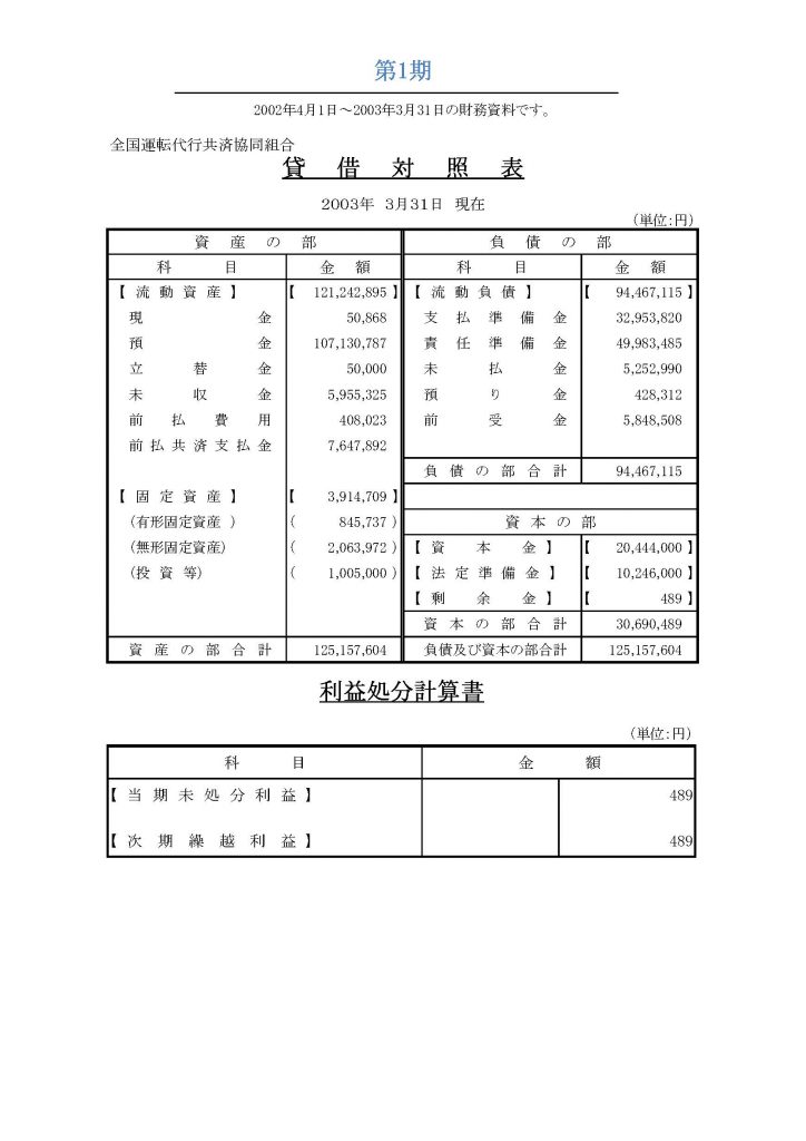 ●決算書2002年度（第1期）