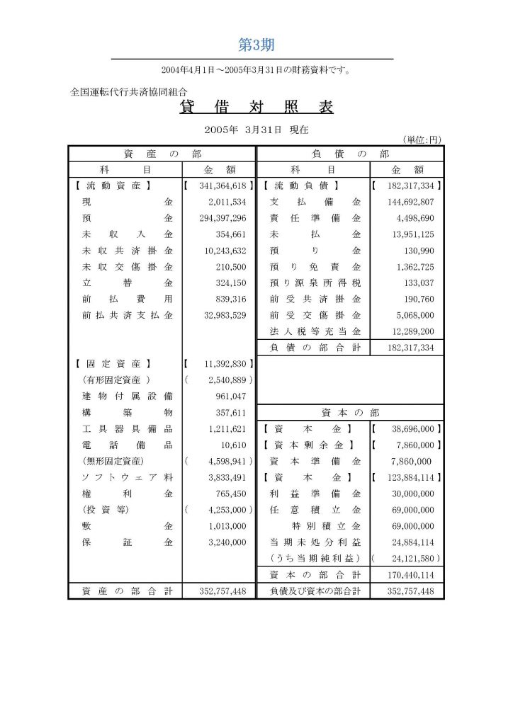 ●決算書2003年度（第3期）