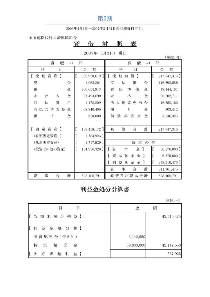 ●決算書2006年度（第5期）