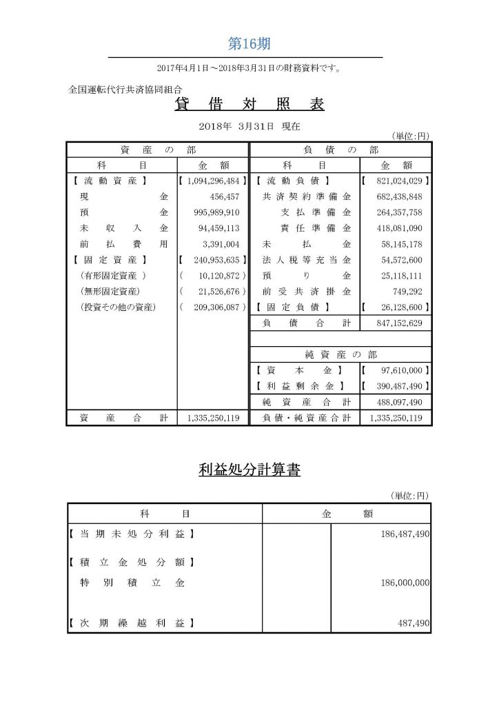 ●決算書2017年度（第16期）